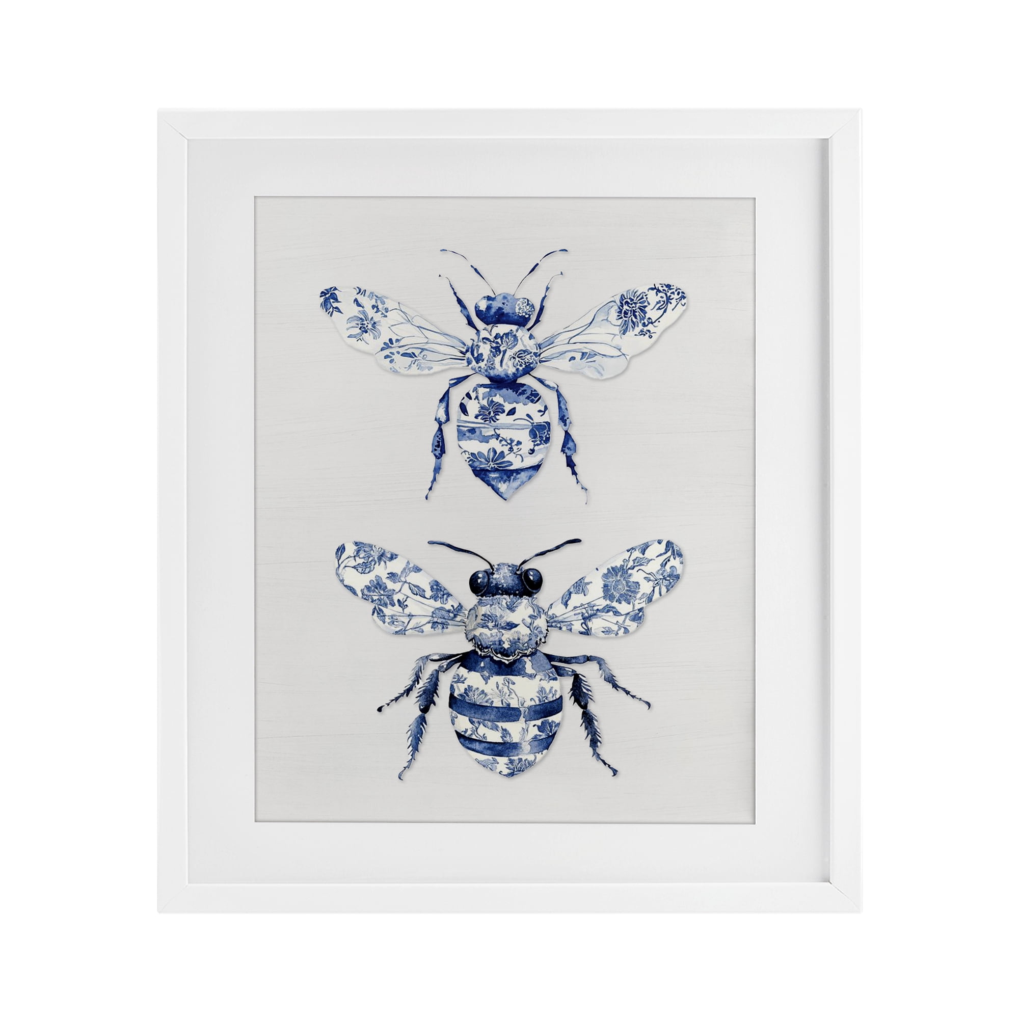 Toile Patterned Bees White Framed Print Under Glass, design by Lettered and Lined