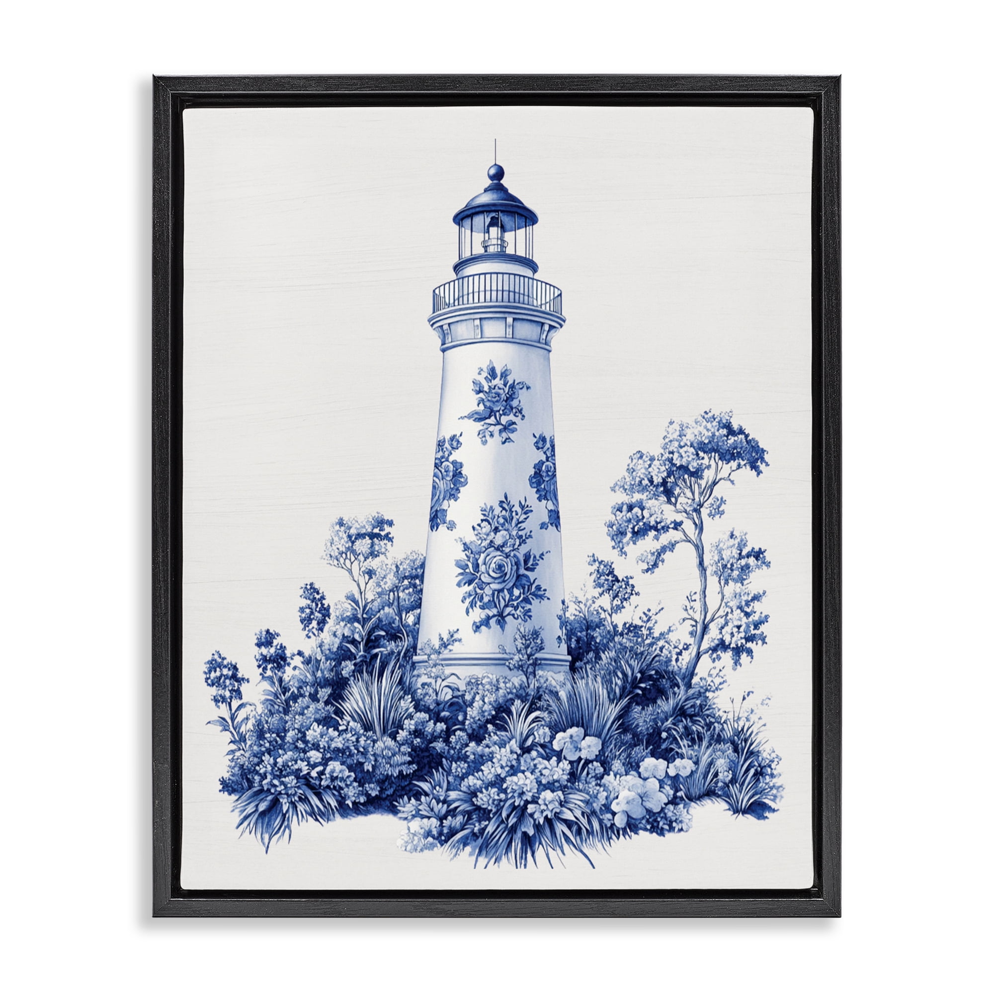 Toile Patterned Lighthouse Black Framed Floater Canvas Wall Art, design by Lettered and Lined