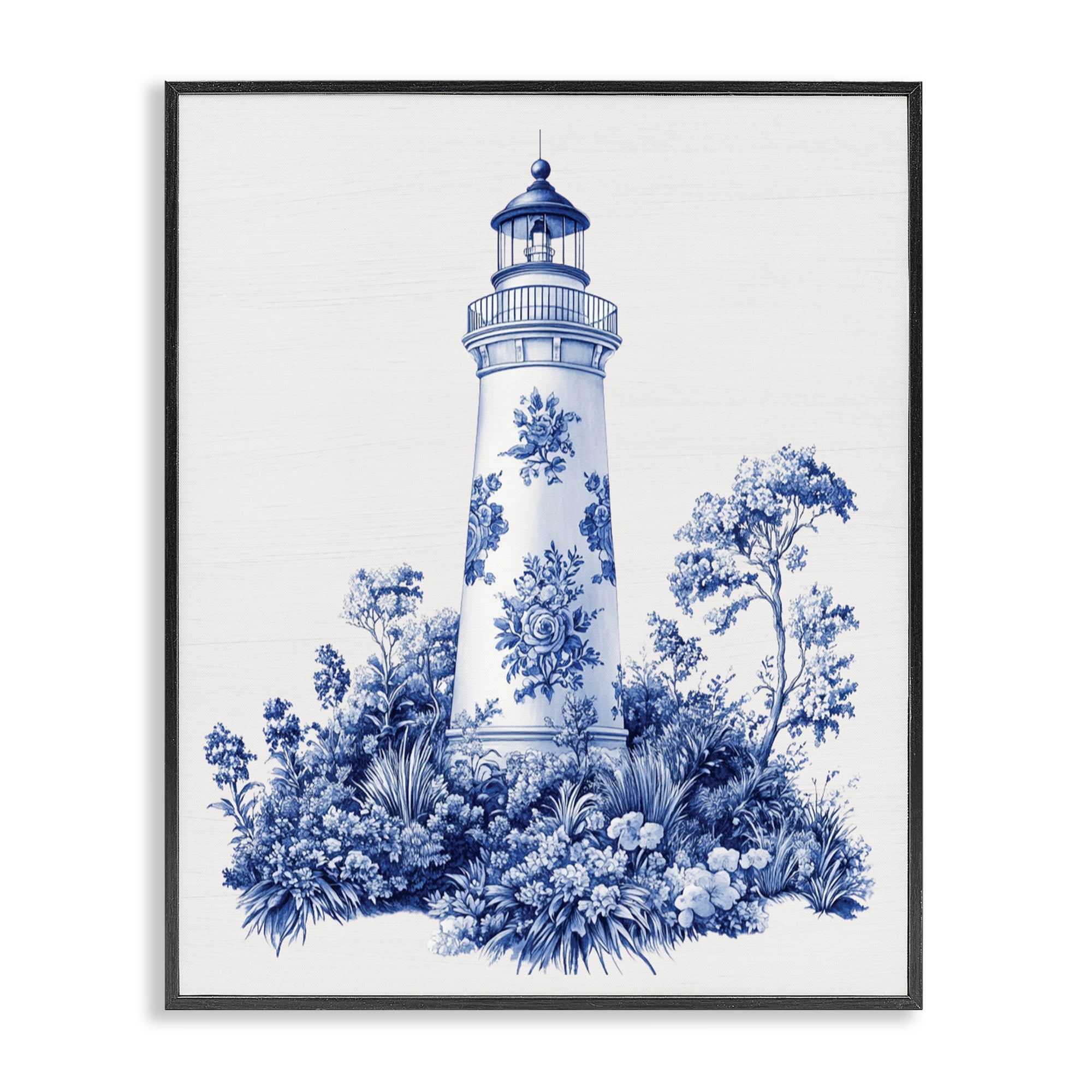 Toile Patterned Lighthouse Black Framed Giclee Art, design by Lettered and Lined