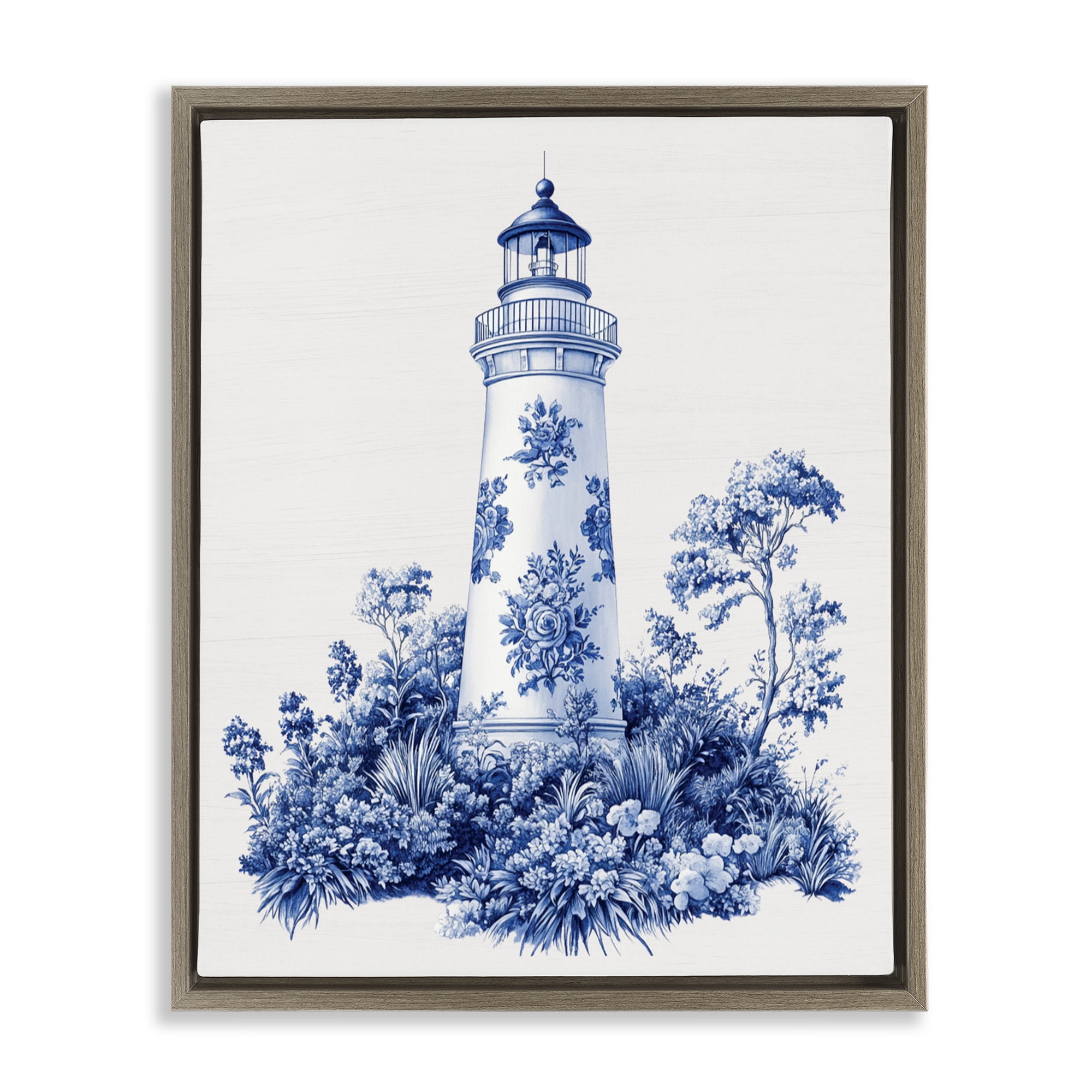 Toile Patterned Lighthouse Brown Framed Floater Canvas Wall Art, design by Lettered and Lined