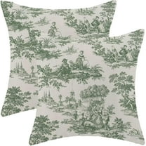 Toile Pillow Covers 18x18 Inch Set of 2, French Style Outdoor Decorative Throw Pillowcase Vintage Green Toile De Jouy Cushion Cover for Sofa Couch Farmhouse Living Room Bed Decor