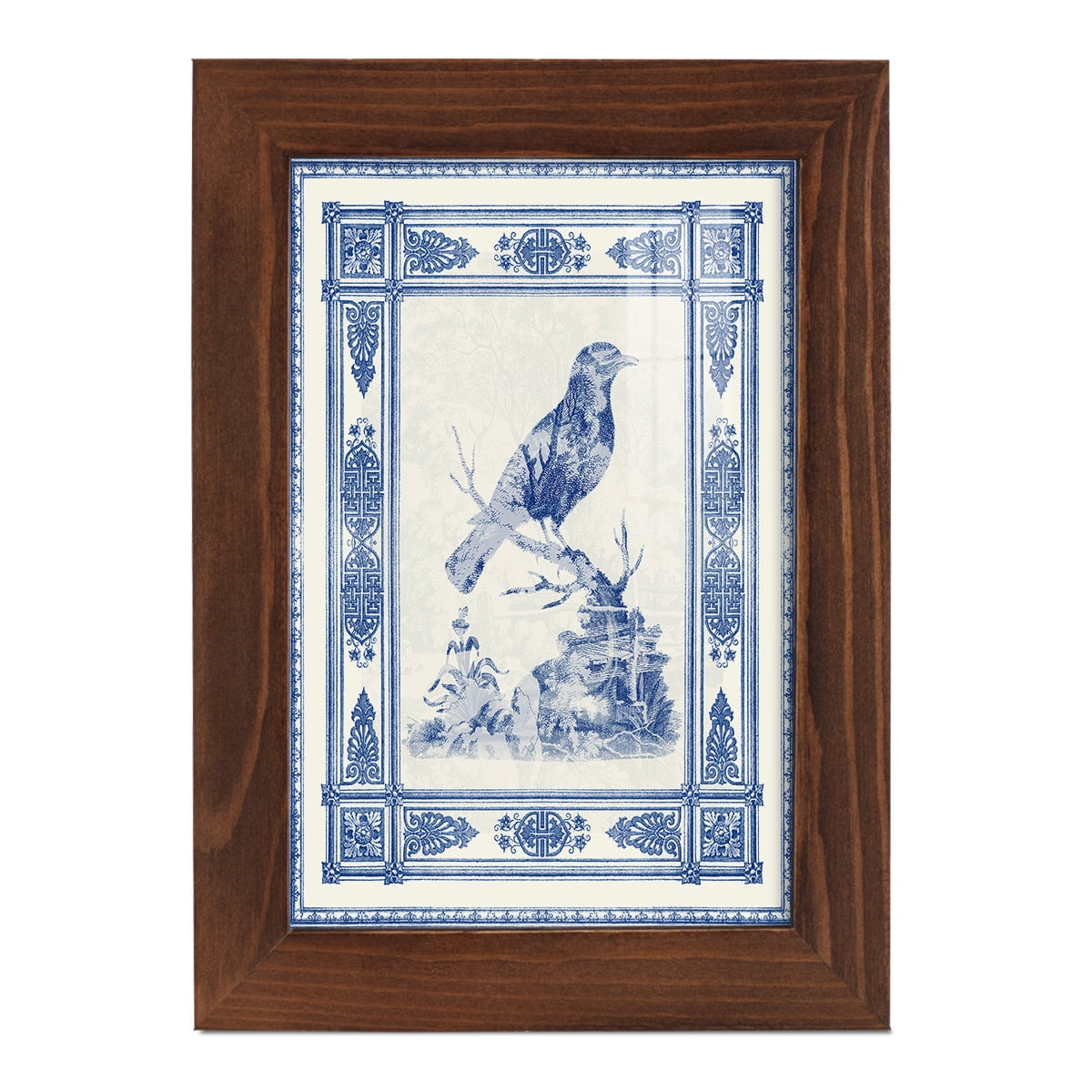 Toile de Jouy I -Framed Print w/glass-Chestnut