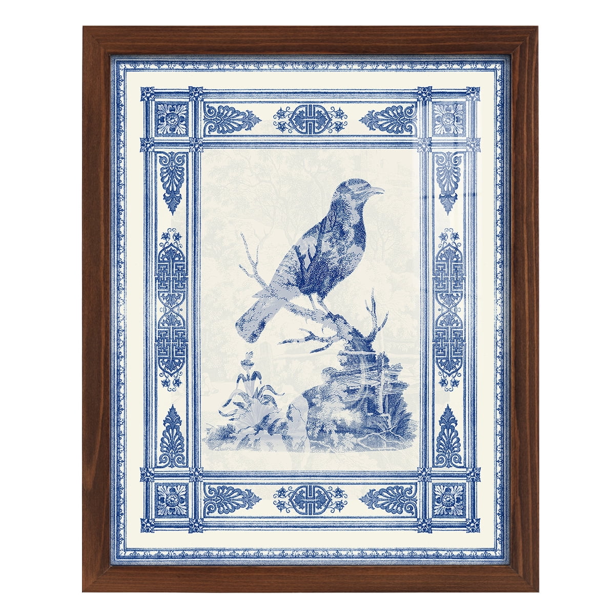 Toile de Jouy I -Framed Print w/glass-Chestnut