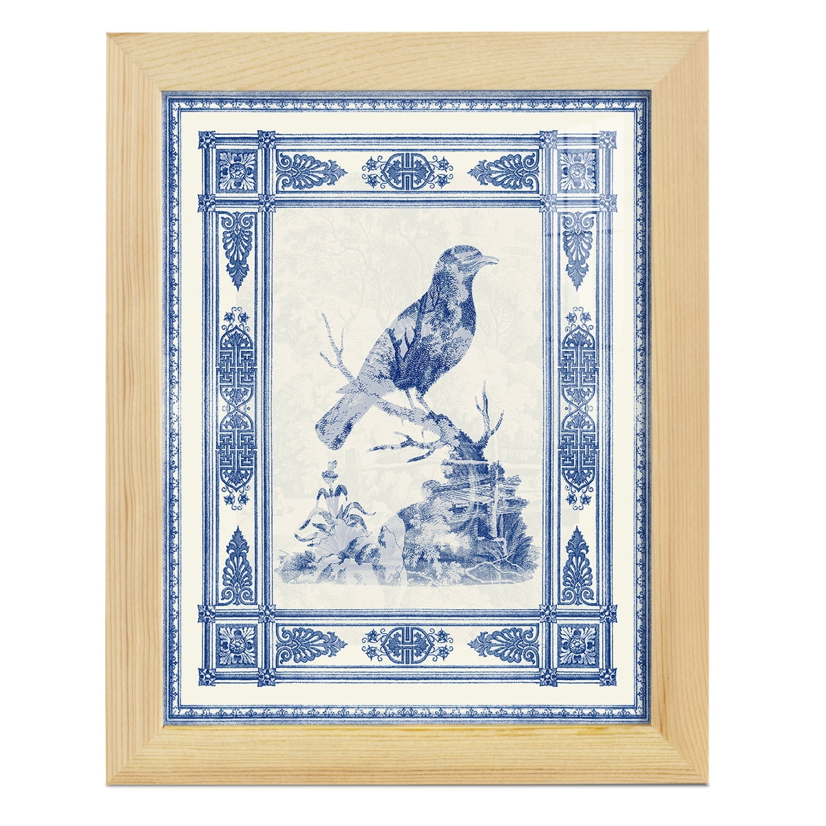 Toile de Jouy I -Framed Print w/glass-Natural Wood