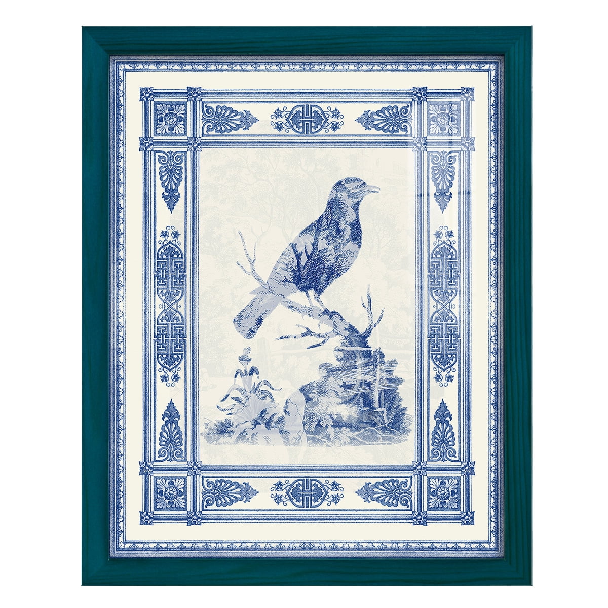 Toile de Jouy I -Framed Print w/glass-Ocean Blue