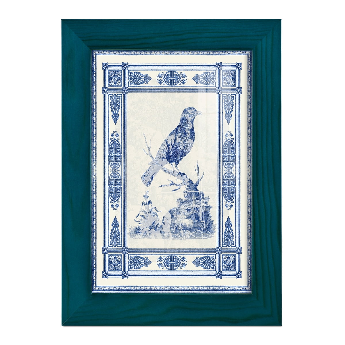 Toile de Jouy I -Framed Print w/glass-Ocean Blue