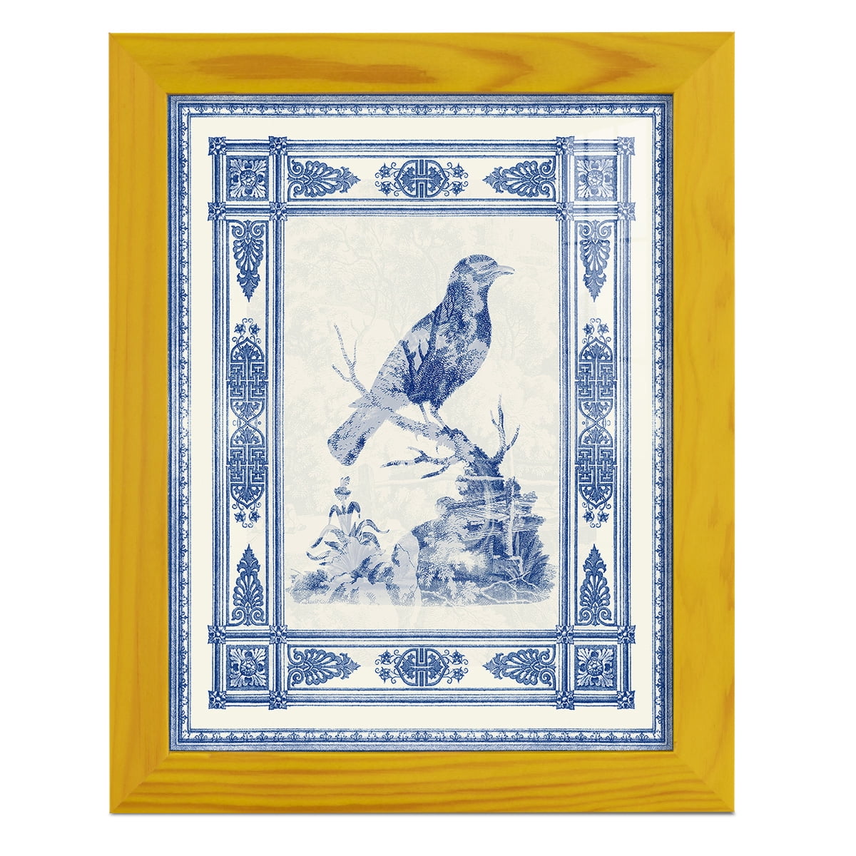 Toile de Jouy I -Framed Print w/glass-Sunflower Yellow