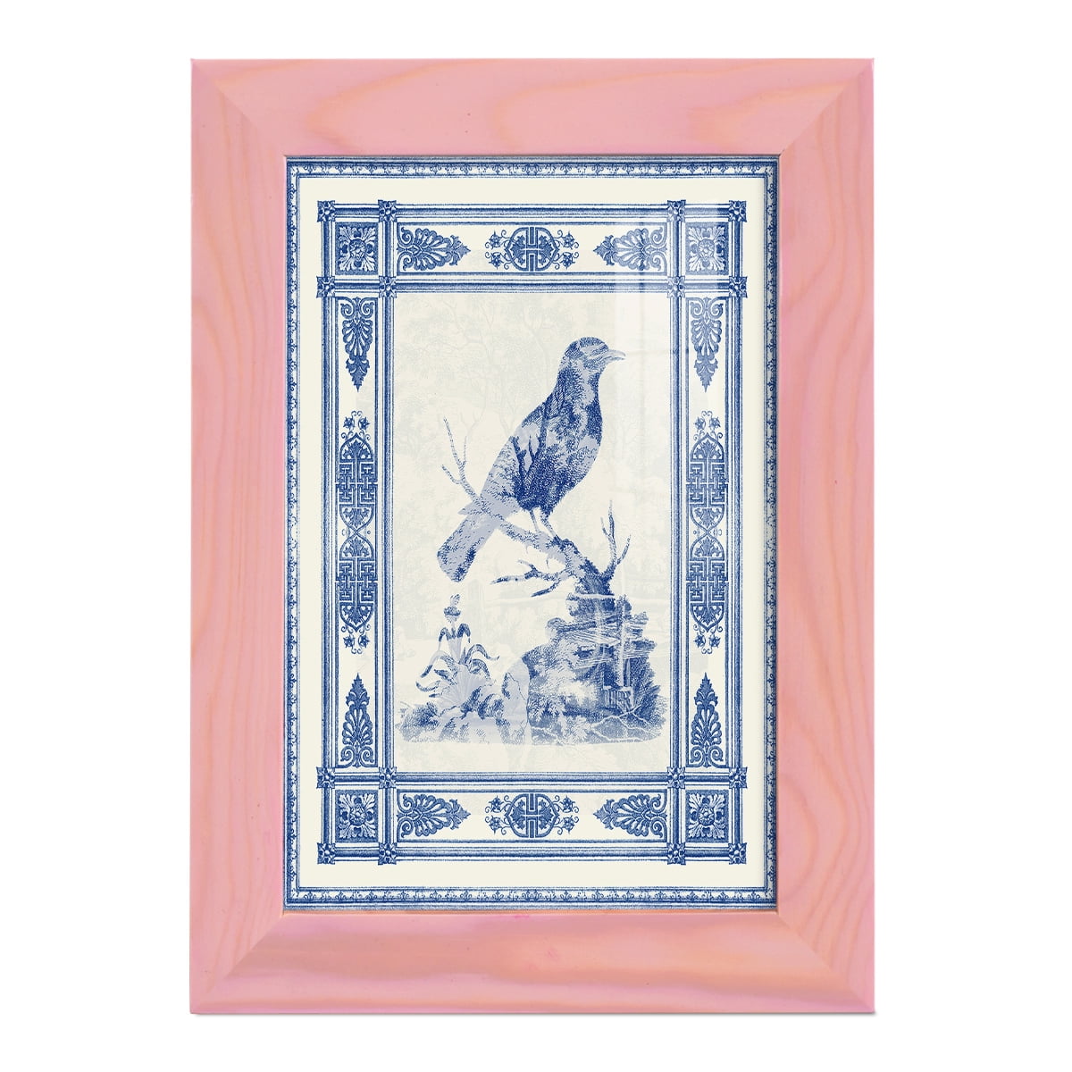 Toile de Jouy I -Framed Print w/glass-Sunset Pink