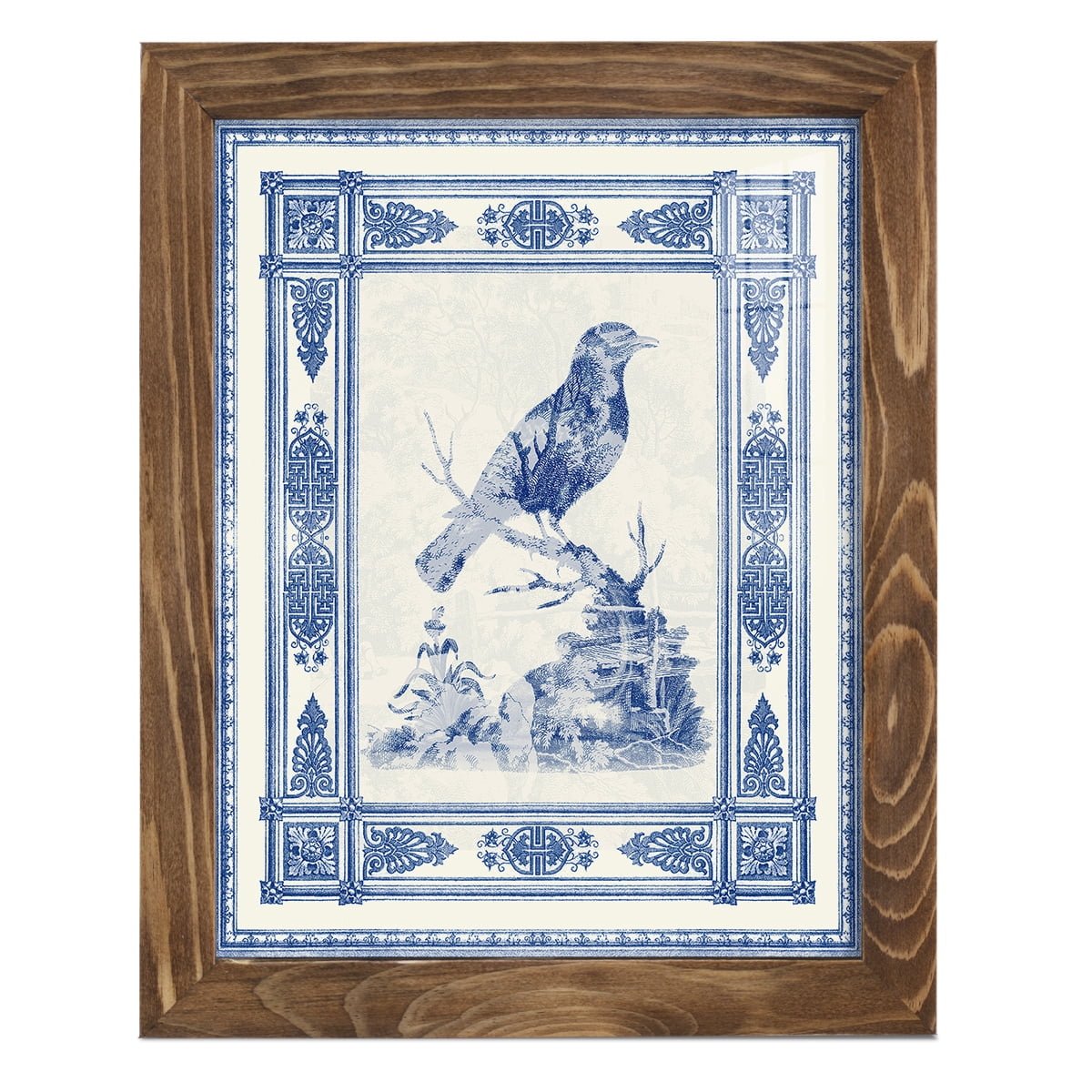 Toile de Jouy I -Framed Print w/glass-Walnut
