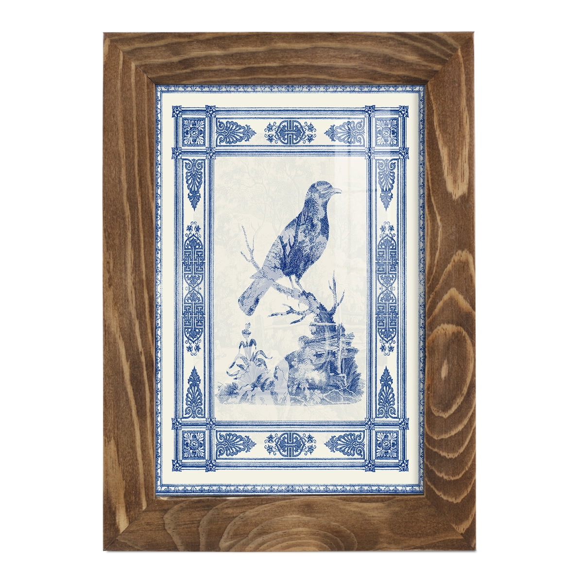 Toile de Jouy I -Framed Print w/glass-Walnut