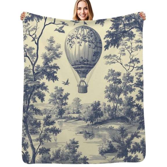 Toile de Jouy Vintage Flannel Blanket Warm Soft Bedding Throws Winter Camping Chair Sofa Bed