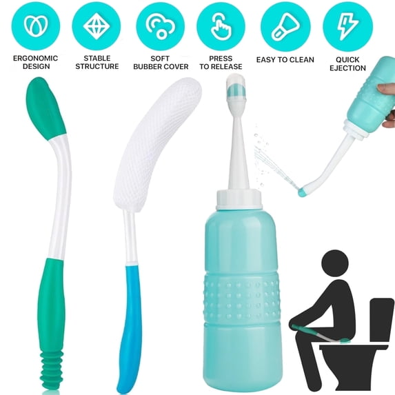 Toilet Aid Set for Wiping,Including Long Handle Wiper Shower Brush ...