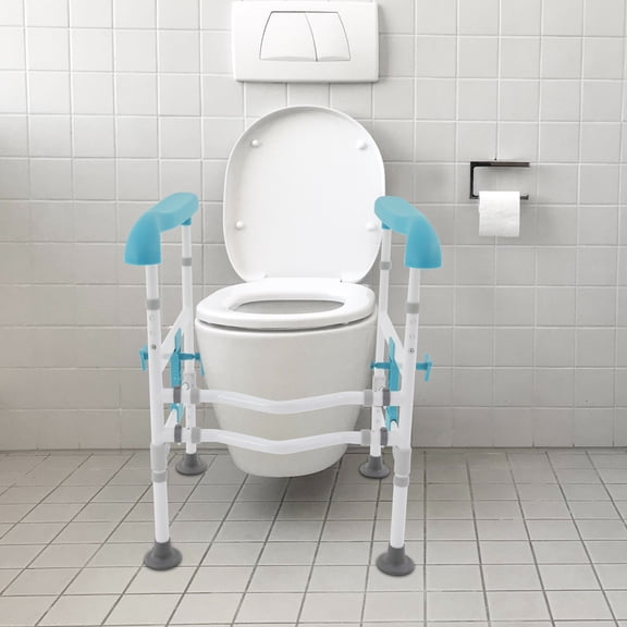 Toilet Arms for Elderly, Toilet Safety Rails, Adjustable Height & Width Toilet Safety Frame Blue