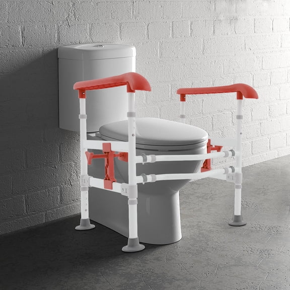 Toilet Arms for Elderly, Toilet Safety Rails, Adjustable Height & Width Toilet Safety Frame Orange