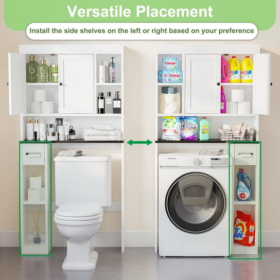 Over The Toilet Bathroom Cabinet, White 7-Shelf Imitation Walnut Grain w/Toilet Paper Holder | Best Buy | Space Saver, Multi-Use for Bath Restroom Laundry, Stable Storage Rack