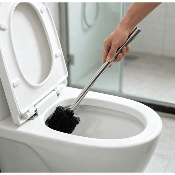 Toilet Bowl Brush Cleaner, Heavy‑Duty Toilet Scrubber with Stainless Steel Long Handle, Dense Bristles for Deep Stain Removal, Single Pack Bathroom Tool (Black)