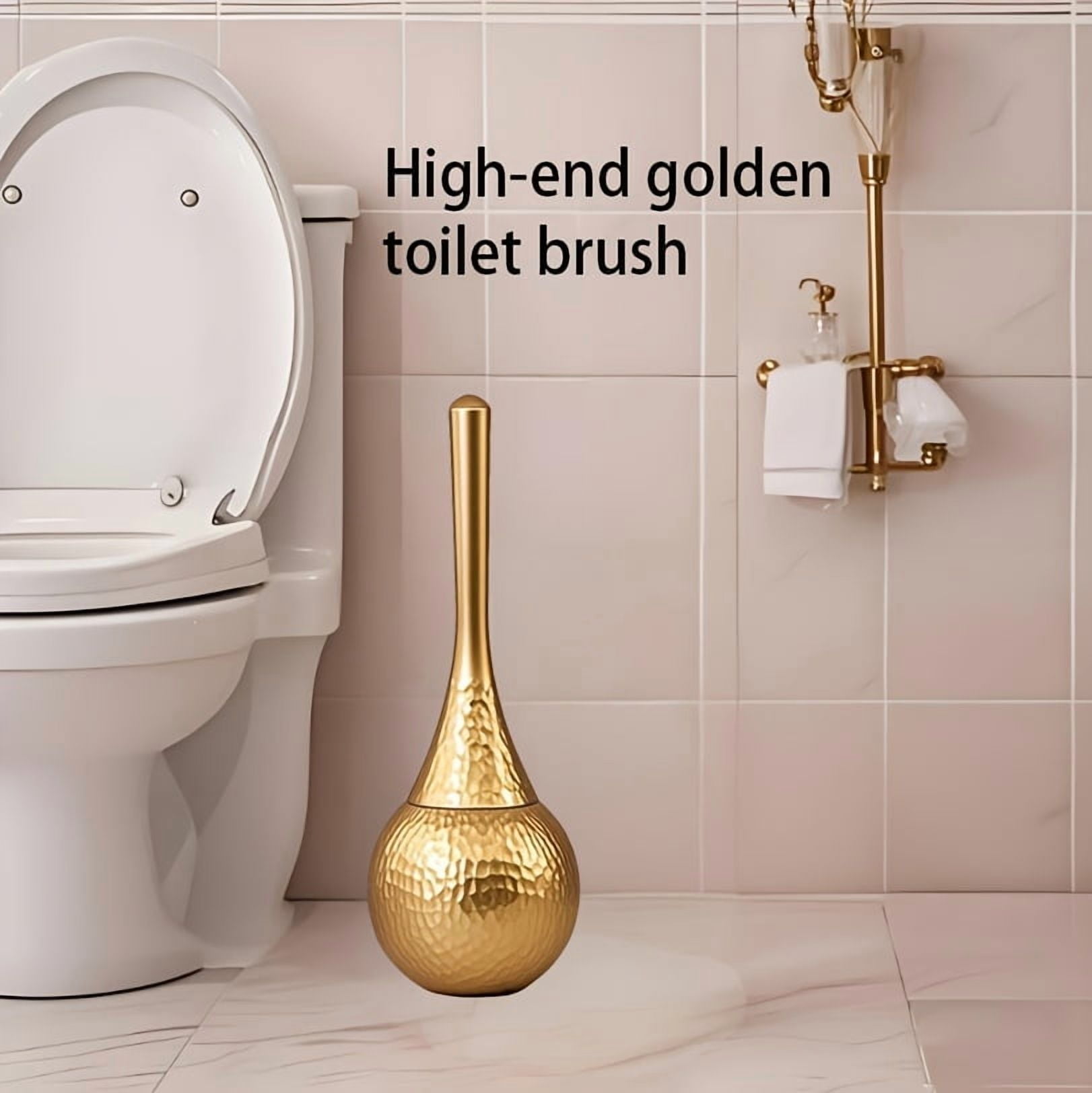 Toilet Bowl Brush Cleaner and Caddy Holder Set Toilet Scrubber for Bathroom （Gold）