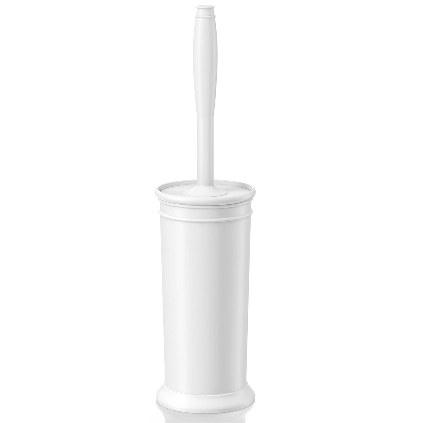 Toilet Bowl Brush with Extra Long Handle Durable Bristles Toilet Scrubber and Covered Holder for Toilet Brush Set for Bathroom Cleaning (White, 1 Set)