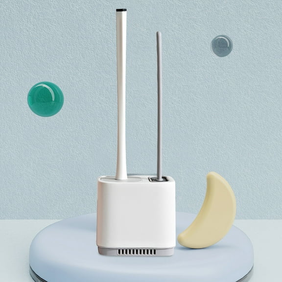 Toilet Bowl Brush with Flat and Rubber Brush Heads,Multi-Purpose Hygienic Deep Cleaner for Stubborn Stains Toilet Groove Edges,Ventilated Base Prevents Water Leakage for Sink Bathtub Bathroom-White