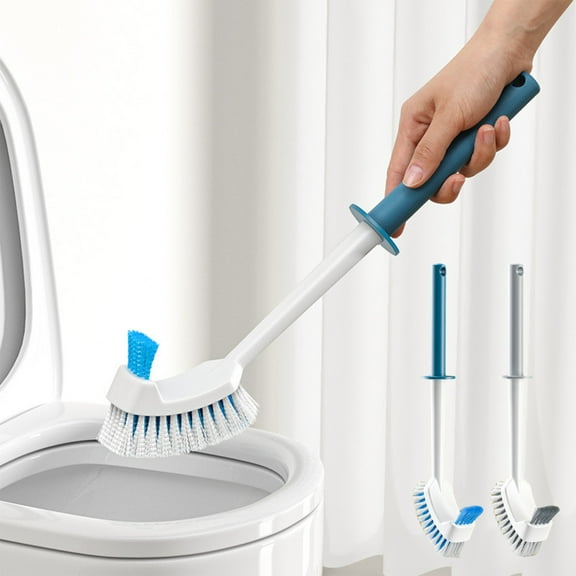 Toilet Bowl Brush with Flexible Rubber and Slit Brush Heads | Deep Cleaning Plastic Scrub Brush | Ergonomic Handle | Multi-Surface | 1pc | Grey or Blue | 37x8x3cm