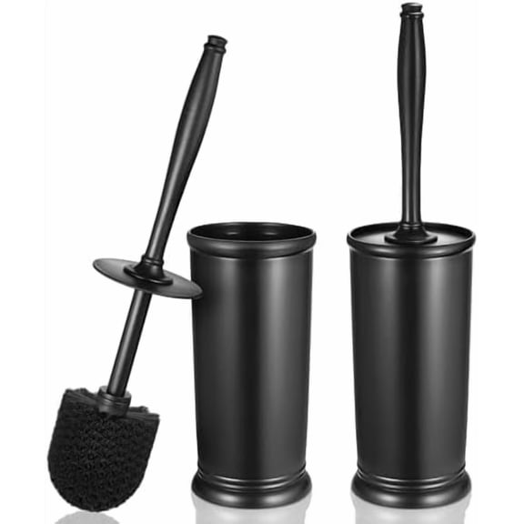 Toilet Bowl Brush Holder Set: 2 Pack Modern Deep Cleaning Bathroom Toilet Scrubber with Caddy for Rv - Rim Decorative Accessories Cleaner Brushes for Toilet - Black