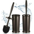 thumbnail image 1 of Toilet Bowl Brush Holder Set: 2 Pack Modern Deep Cleaning Bathroom Toilet Scrubber with Caddy for rv - Rim Decorative Accessories Cleaner Brushes for Toilet - Bronze1, 1 of 8