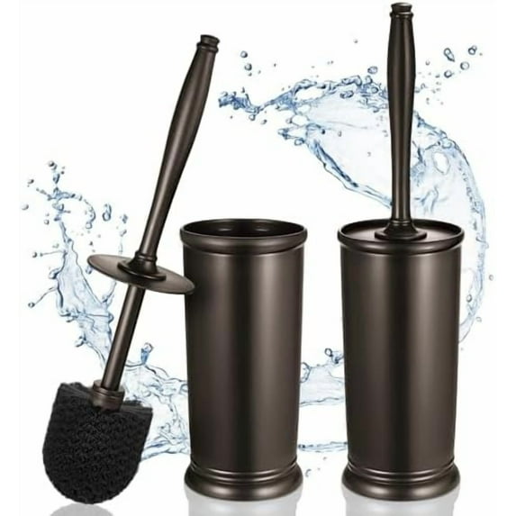Toilet Bowl Brush Holder Set: 2 Pack Modern Deep Cleaning Bathroom Toilet Scrubber with Caddy for rv - Rim Decorative Accessories Cleaner Brushes for Toilet - Bronze1