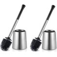 thumbnail image 1 of Toilet Bowl Brush Holder Set: 2Pack Silicone Stainless Steel Deep Cleaning Toilet Cleaner Brush for Bathroom Restroom - Compact Modern Rv Toilet Scrubber Accessories with Caddy, 1 of 8