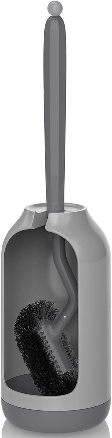 Gray Deep Cleaning Toilet Brush with Holder and Angled Bristles