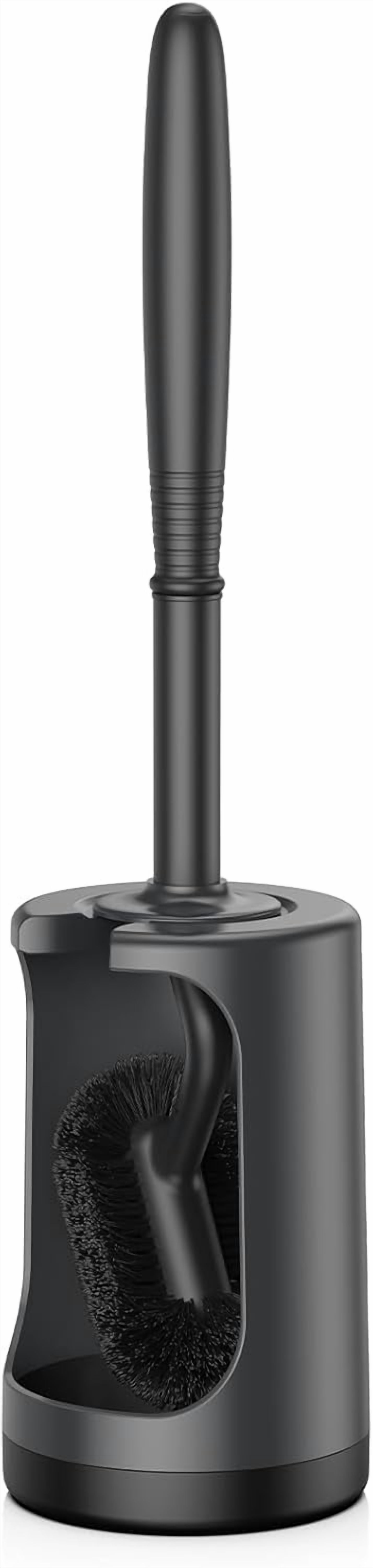Toilet Bowl Brush Holder Set: Curved Design with Holder for Deep Cleaning Under Rim - Compact Hidden Scrubber for Small Space - Modern RV Bathroom Accessories - Black