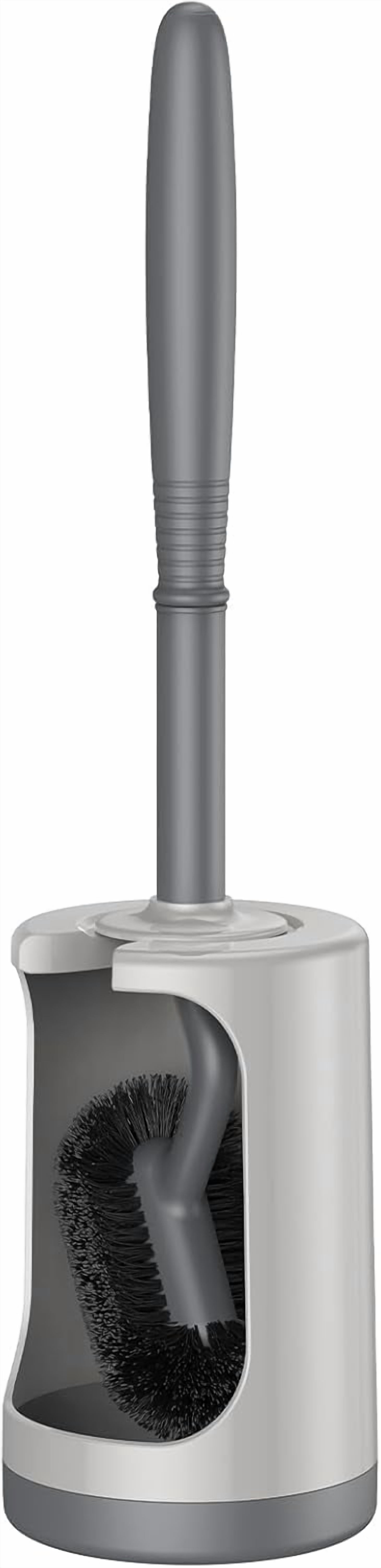Toilet Bowl Brush Holder Set: Curved Design with Holder for Deep Cleaning Under Rim - Compact Hidden Scrubber for Small Space - Modern RV Bathroom Accessories - Gray