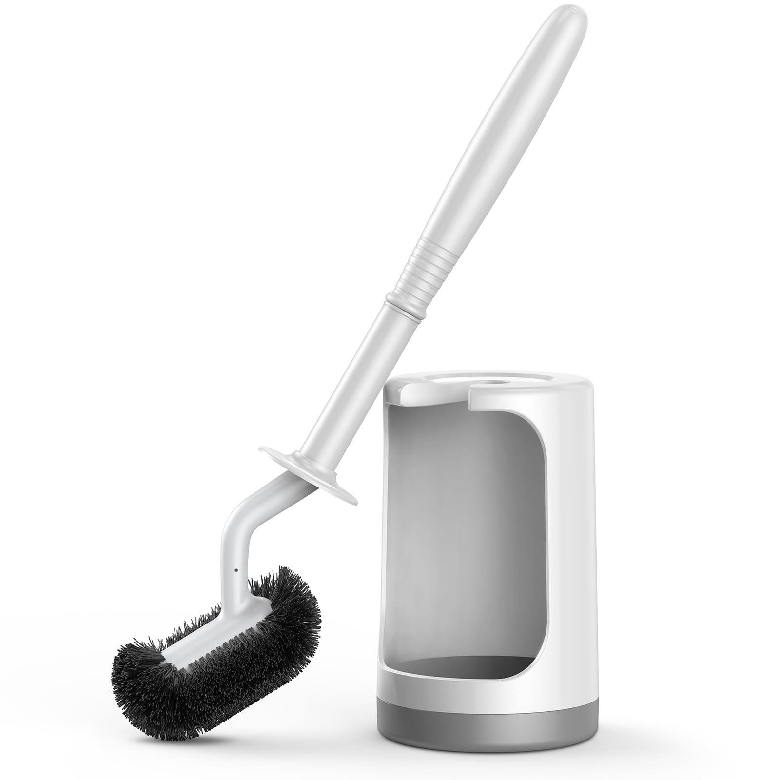 Toilet Bowl Brush Holder Set: Curved Design with Holder for Deep Cleaning Under Rim - Compact Hidden Scrubber for Small Space - Modern RV Bathroom Accessories