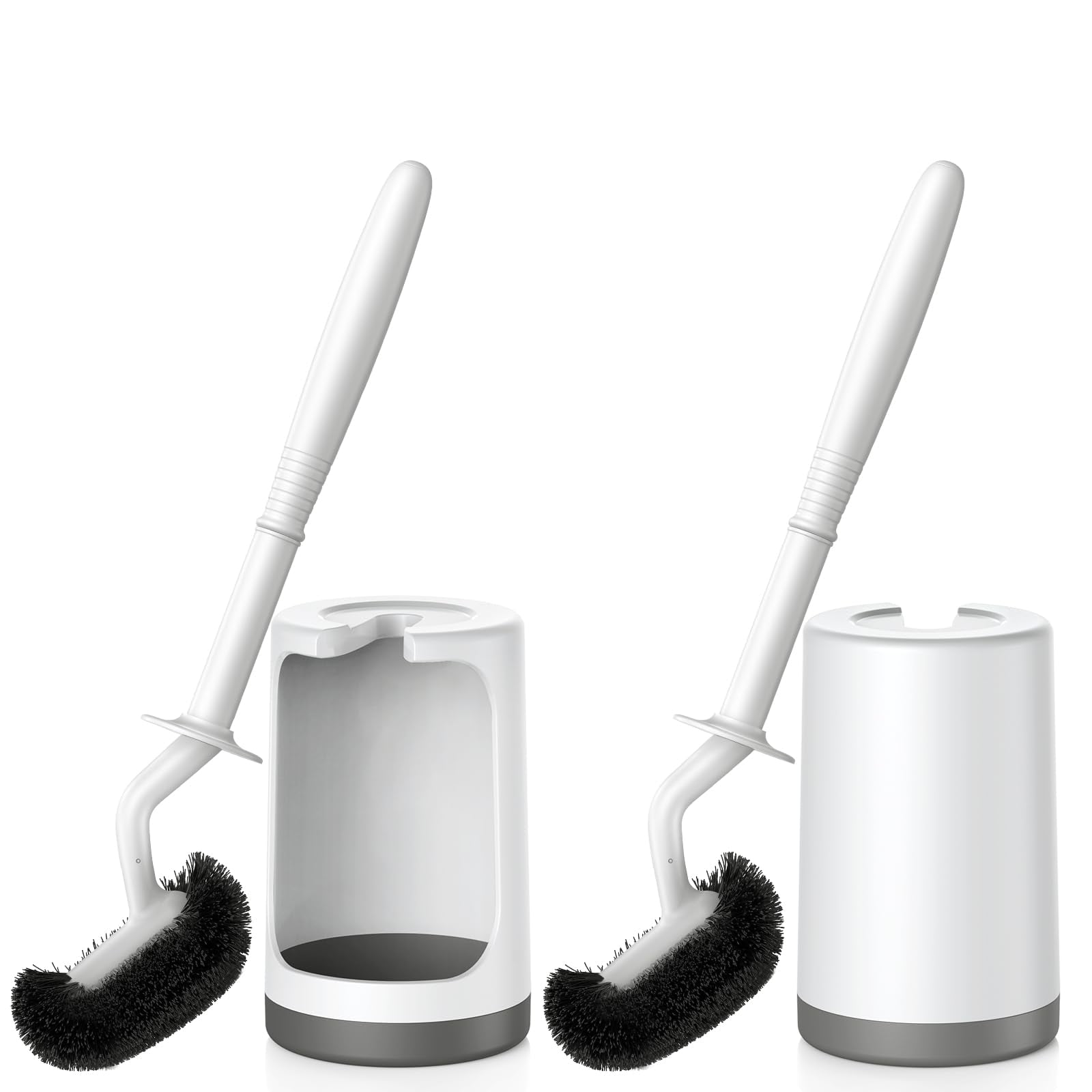 Toilet Bowl Brush Holder Set: Curved Design with Holder for Deep Cleaning Under Rim - Compact Hidden Scrubber for Small Space - Modern RV Bathroom Accessories