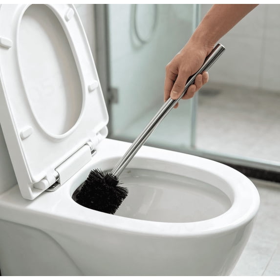 Toilet Bowl Brush, Toilet Bowl Cleaner Brush with Stainless Steel Handle, Dense Tough Bristles, Rust‑Resistant for Efficient Household Bathroom Deep Cleaning (Black)