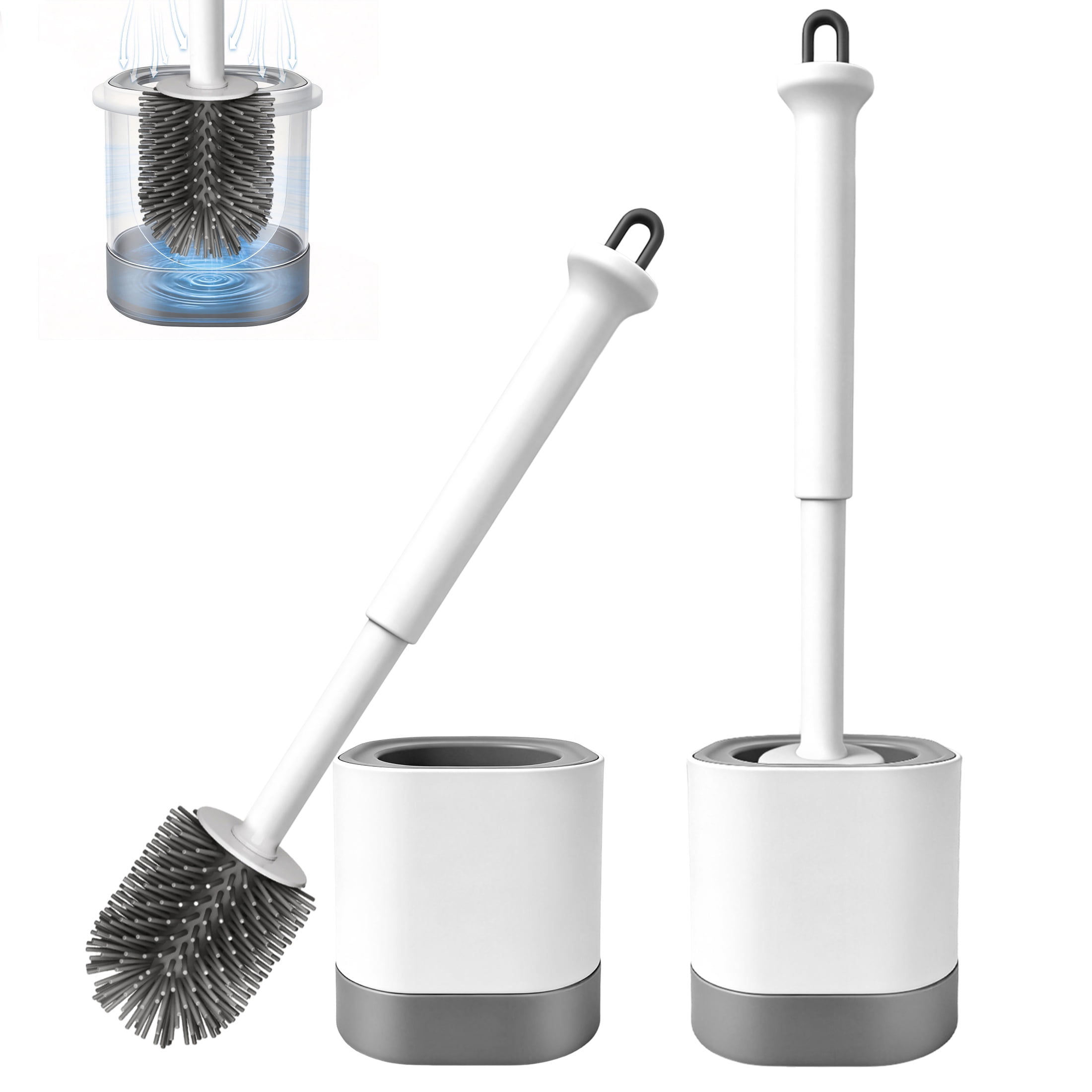 Toilet Bowl Brush and Caddy Set 2 Pack, Toilet Bowl Brush with Extra Long Handle, Scrubber Cleaner Brush with Holder for Bathroom, Deep Cleaning