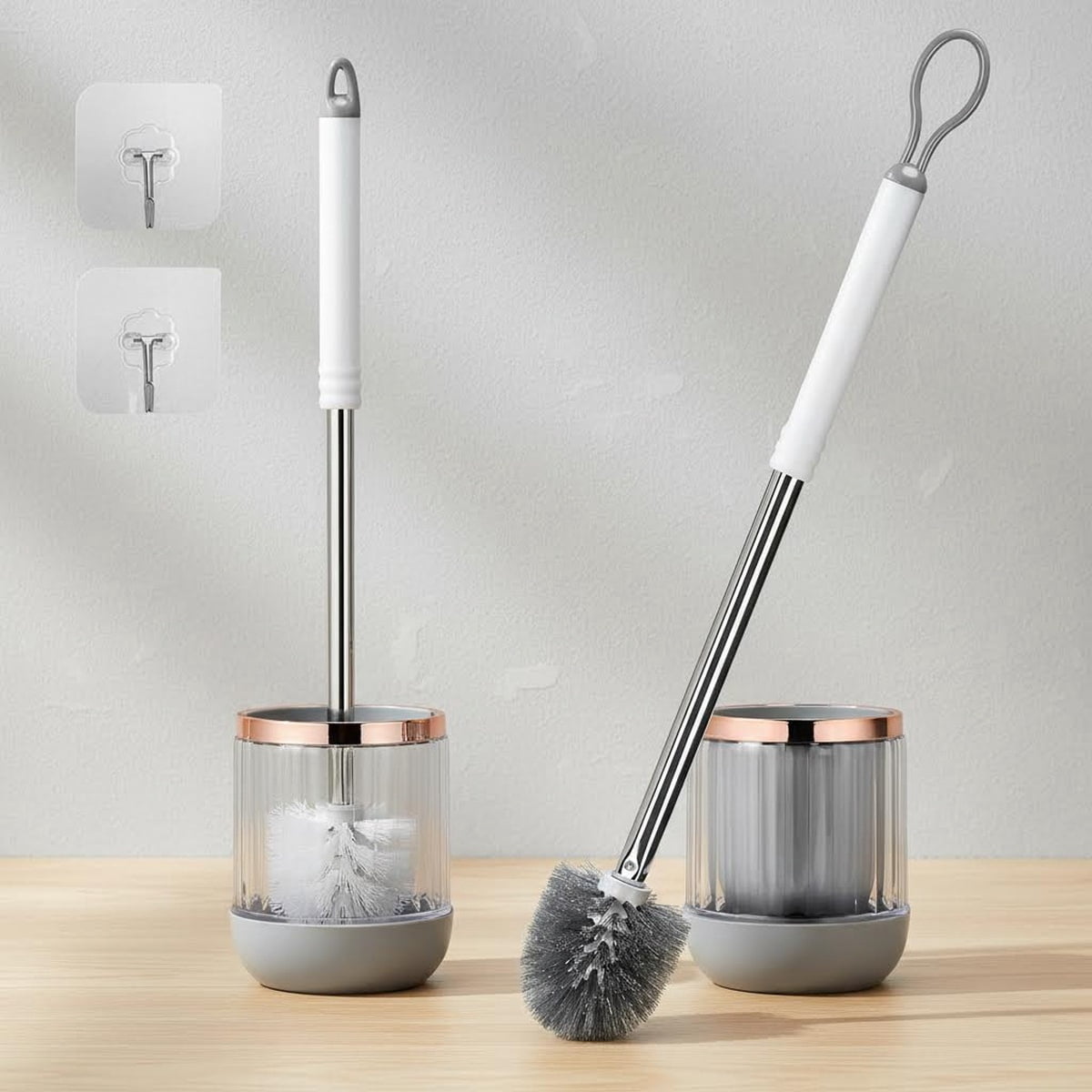 Toilet Bowl Brush and Holder Set with Separate Base for Floor and Wall Mounted