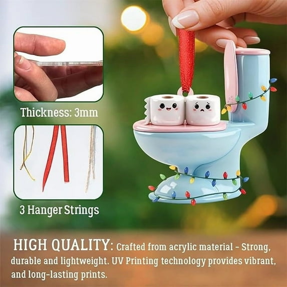 Toilet Bowl Christmas Tree Ornament, Christmas Throne Toilet Ornament for Christmas Tree, Christmas Toilet Ornament with Santa Hat for Humorous Bathroom & Tree Decor, Acrylic Novelty Ornament