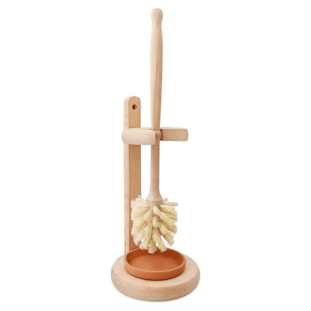Toilet Bowl Cleaner Brush with Holder, 14 Inch Extra Long German Beechwood Handle, Ceramic Drip Tray,1 x Toilet Bowl Cleaner Brush,Wooden
