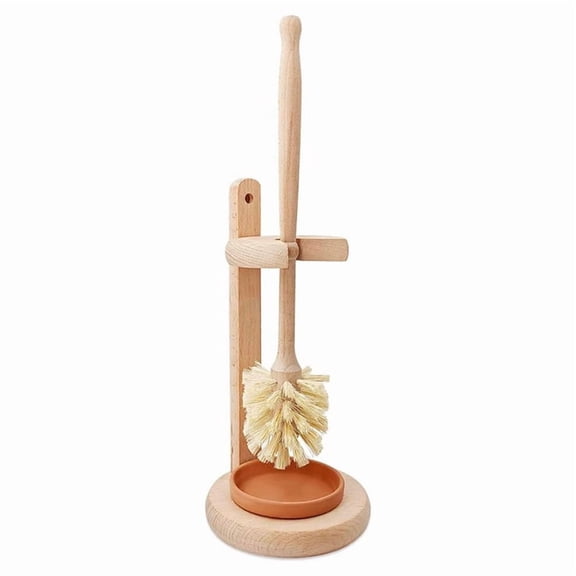 Toilet Bowl Cleaner Brush with Holder, 14 Inch Extra Long German Beechwood Handle, Ceramic Drip Tray