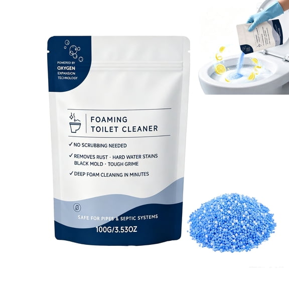 Toilet Bowl Cleaner, Foaming Powder for Deep Cleaning & Stain Remover, No Scrubbing, Splash-Free, Easy Bathroom Use, Fast-Acting, Powerful (1 Bag, 3.53 Oz)