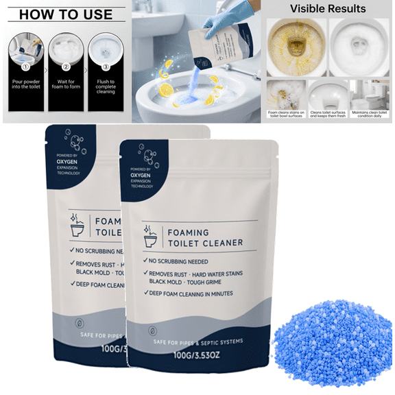 Toilet Bowl Cleaner, Foaming Powder for Deep Cleaning & Stain Remover, Splash-Free Design, Foaming Cleaning Powder, Simple to use for long-term bathroom care 2pcs