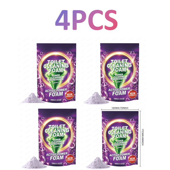 Toilet Bowl Cleaner, Foaming Powder for Deep Cleaning & Stain Remover, No Scrubbing, Splash-Free, Easy Bathroom Use, Fast-Acting, Powerful (4 Bag)