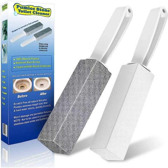 Toilet Bowl Cleaner Pumice Stone -Hard Water Stain Remover with Ergonomic Handle, Powerfully Removes Toilet Bowl RingsRust &LimeIdeal for Toilet Brush/BBQ Grills/Sink/Pool/Bathroom2Pack