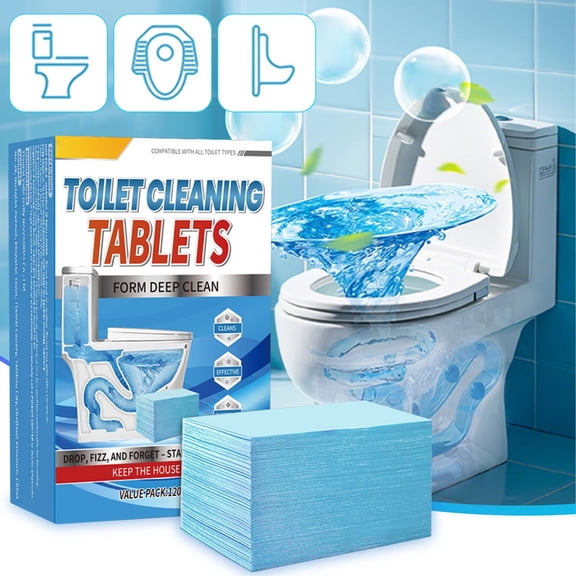 Toilet Bowl Cleaner Tablets-120Pcs, One-Time Use No-Mess Tabs, Stain & Odor Remover for Limescale Hard Water, Effervescent Cleaning Tablets, Fresh Scent Bathroom Deodorizer