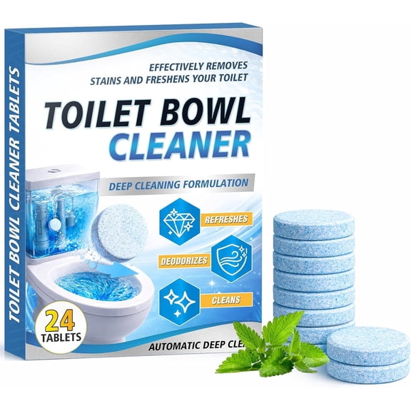 Toilet Bowl Cleaner Tablets -24 Count, Drop-In Toilet Tablets, Long-Lasting Slow Dissolve, Helps Limescale and Hard Water Stains, Deodorizing Blue Water Freshener for Easy Toilet Cleaning