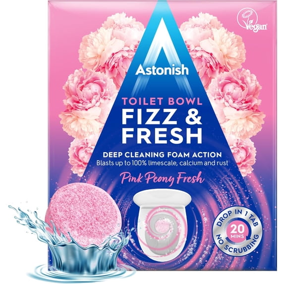 Toilet Bowl Cleaner Tablets, 8 Count – Fizzing Drop In Tabs Remove Limescale, Calcium & Rust – No Scrub Foaming Action, Vegan & Cruelty Free, Fresh Peony Scent