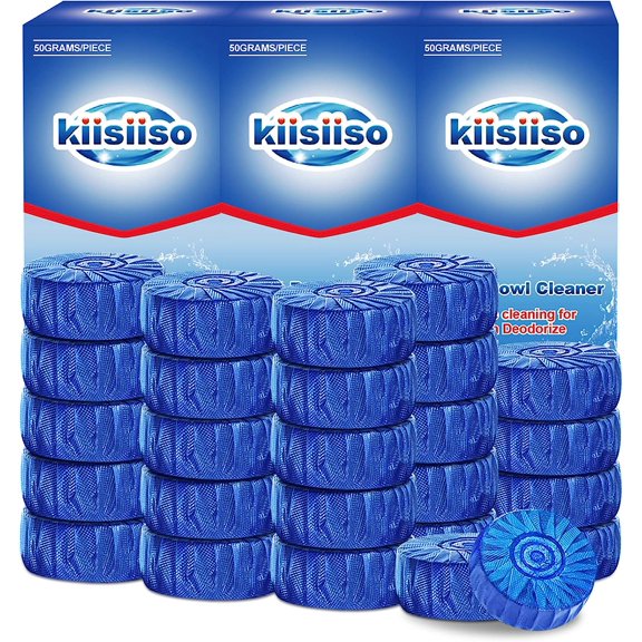 Toilet Bowl Cleaner Tablets, Blue Automatic Tank Cleaners, Septic-Safe Hard Water Ring Stain Remover, flush Cleaning & Deodorizer, Fresh Scent - 30 PACK