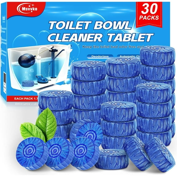 Toilet Bowl Cleaner Tablets Blue Tank Cleaners, Septic-Safe Hard Water Stain Remove, Bathroom Automatic Cleaning & Deodorizer, Fresh Scent - 30 Tabs