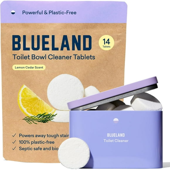 Toilet Bowl Cleaner Tablets, Starter Set, 14 Count with Tin, Lemon Cedar, Plastic-Free, No Harsh Chemicals, Plant-Based