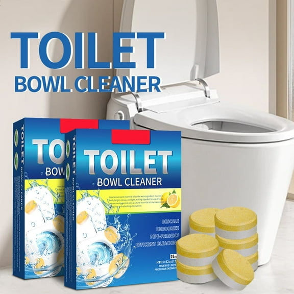 Toilet Bowl Cleaner Tablets, Toilet Tank Cleaner Tablets, 24 Effervescent Lemon-Scent Tablets – Descaling, Deodorizing & Pipe-Friendly Formula For Sparkling Clean Toilets